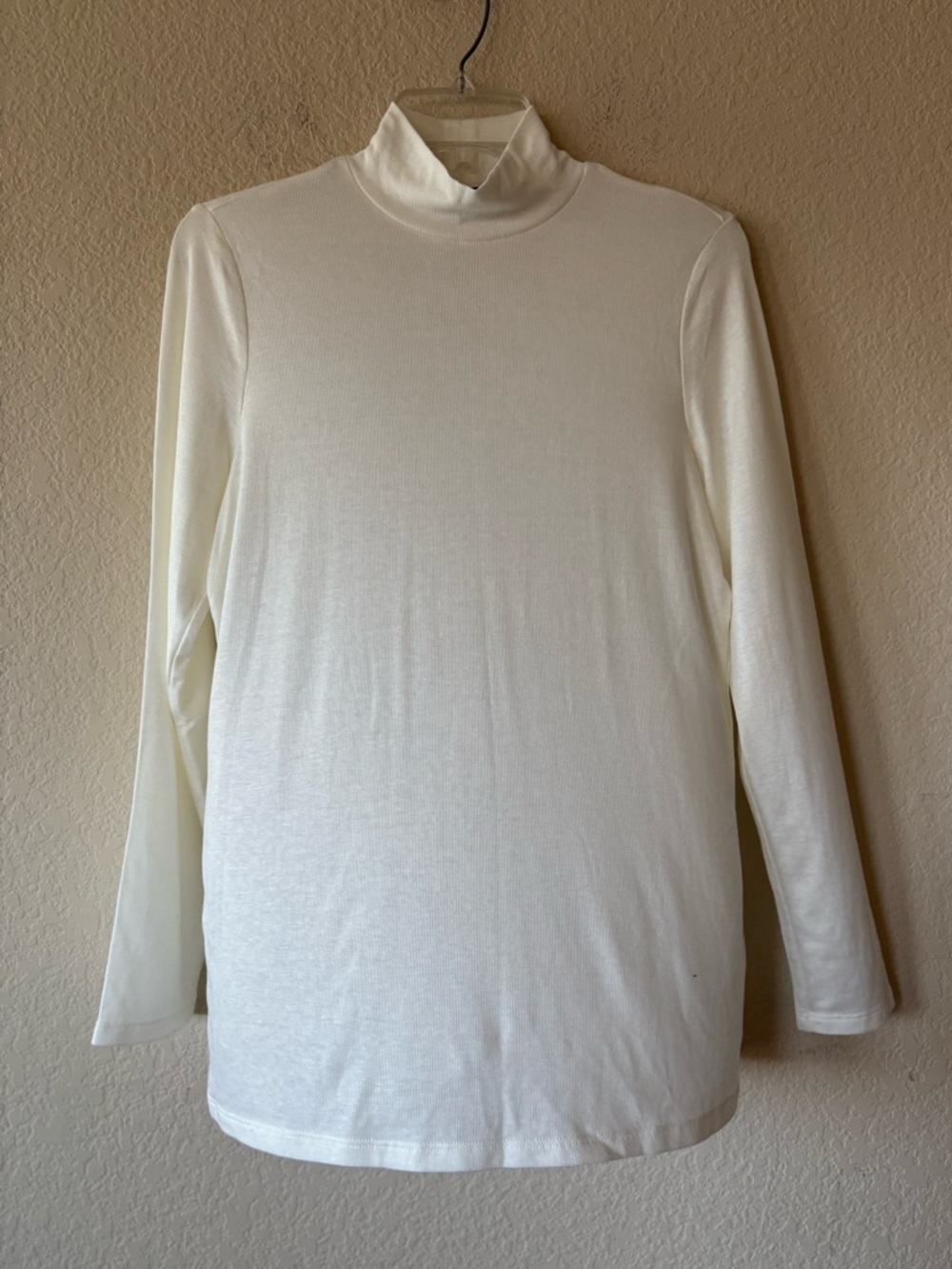 Eileen Fisher‎ White Micro Tencel Rib Stretch Mock Neck Top L